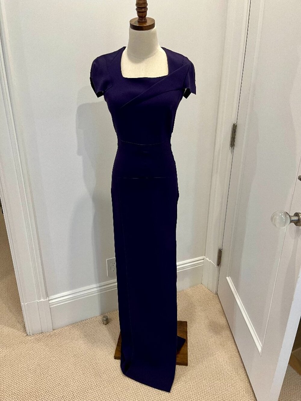 Roland Mouret Deep Purple Floor Length Column Gown Zip UK 10